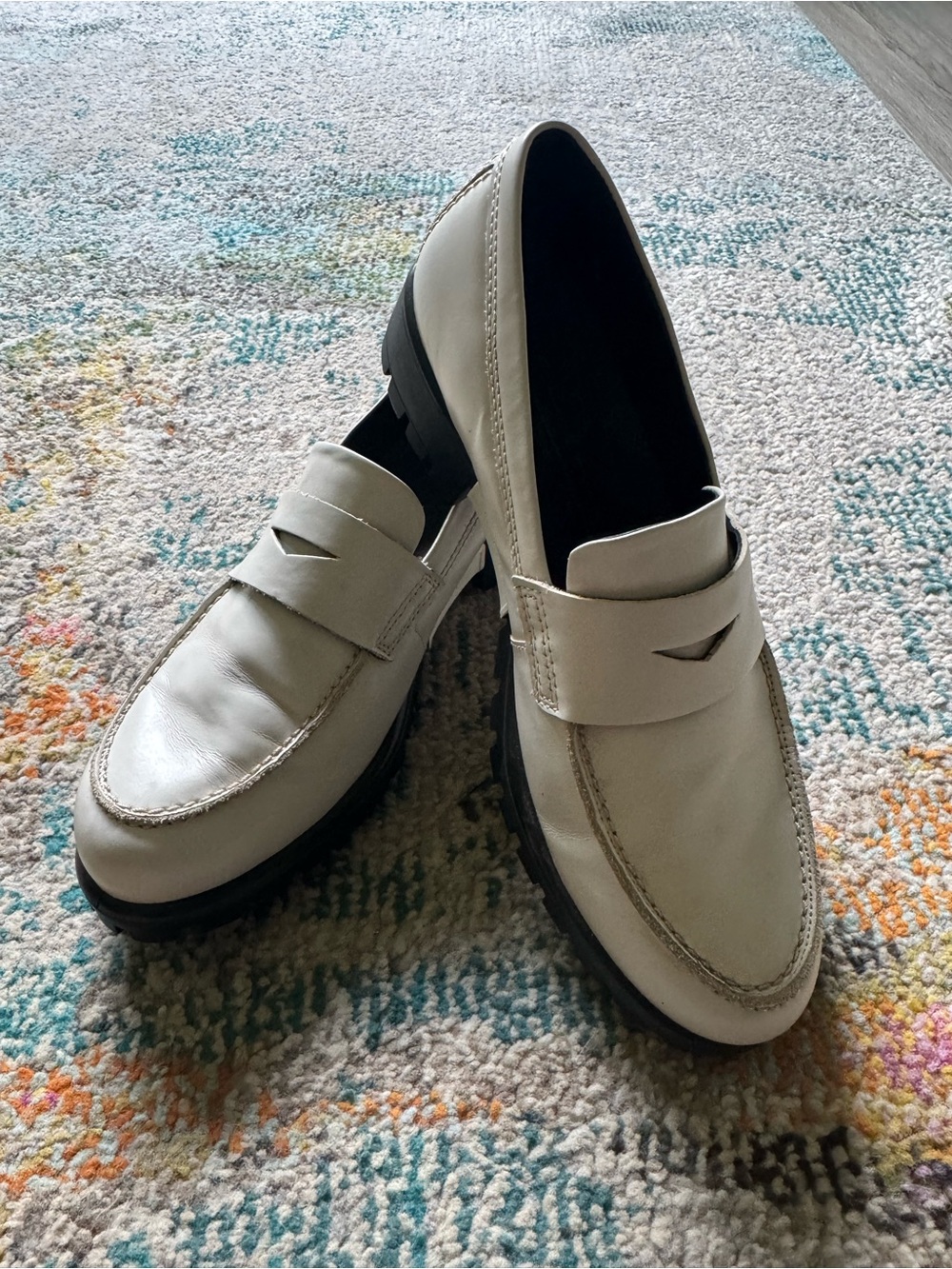 Ecco White Leather Penny Loafers